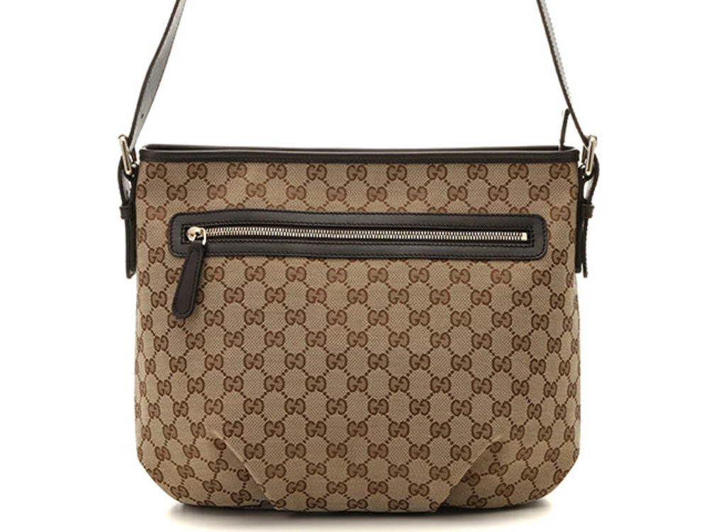 Gucci bag shoulder Beige Cream dark brown canvas calfskin